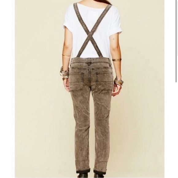 Free People Through the Woods Distressed Corduroy Overalls - Size 28 - gray - Picture 2 of 5
